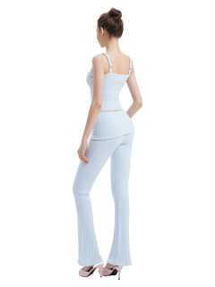 Colette Cable Knit Fold‑Over Pants (Ice Blue)