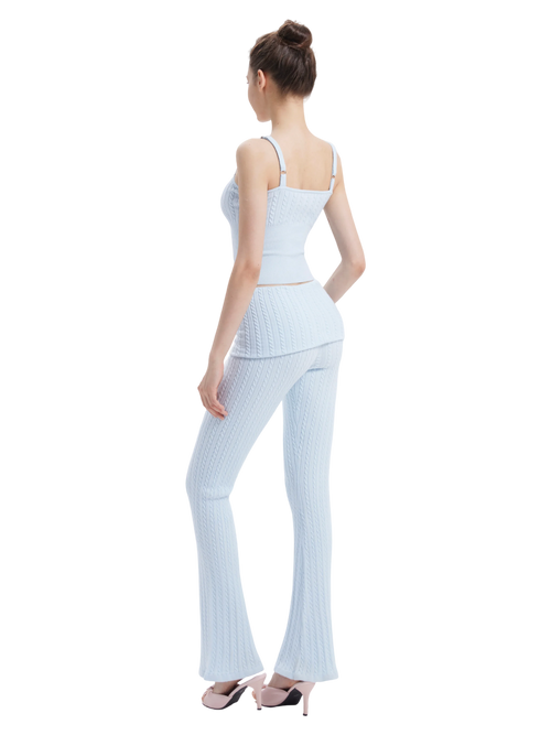 Colette Cable Knit Fold‑Over Pants (Ice Blue)