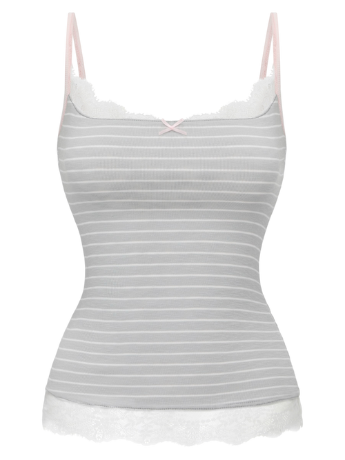 Muse Cotton Reversible Lace Cami (Pink Grey Stripe)