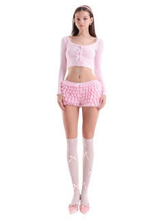 Delicate Pink Chiffon Ruffles Shorts