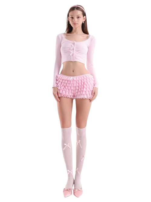 Delicate Pink Chiffon Ruffles Shorts - Angel Ruche