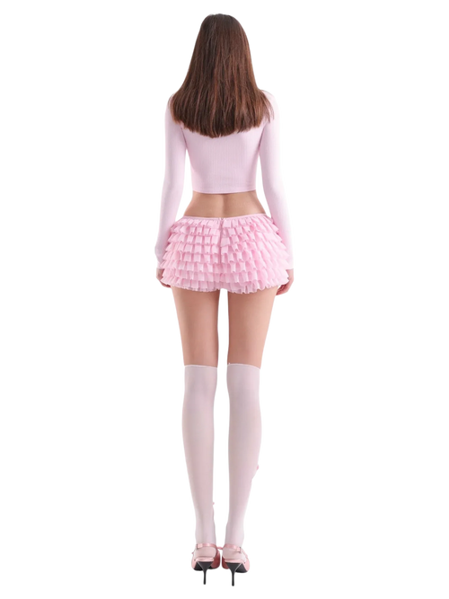 Delicate Pink Chiffon Ruffles Shorts - Angel Ruche