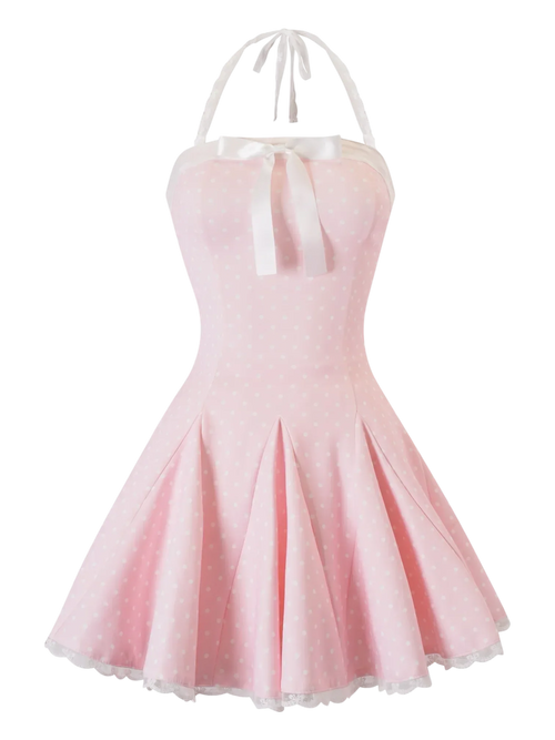 Dolly Polka Dot Dress + Petticoat (Pink) - Angel Ruche