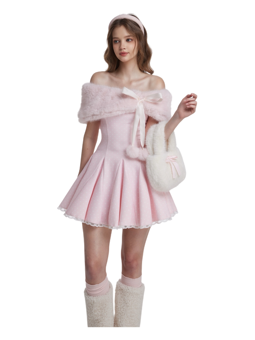 Dolly Polka Dot Dress + Petticoat (Pink)