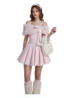 Sugar Pom Fur Pullover Stretchy Shoulder Cape (Pink)