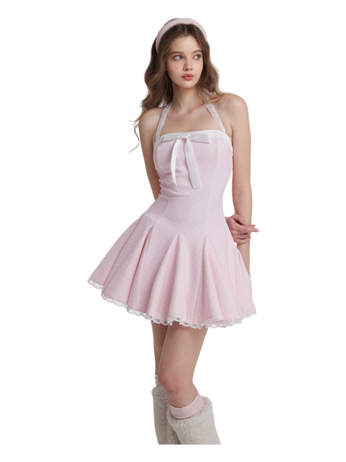 Dolly Polka Dot Dress + Petticoat (Pink)