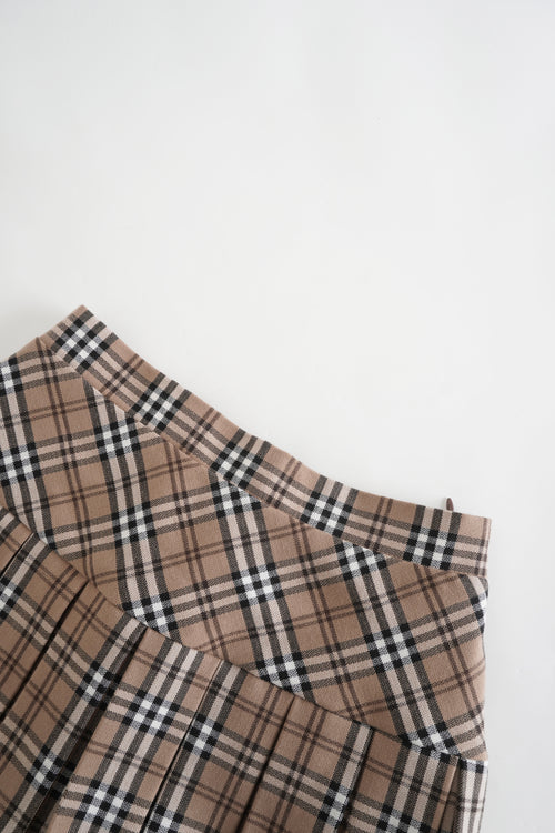 Girly Plaid Pleated High Rise Skirt (Khaki)