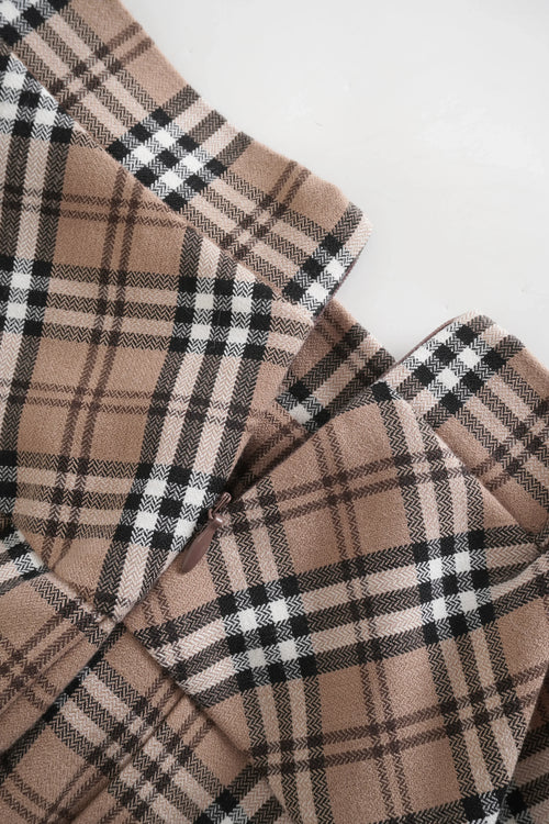 Girly Plaid Pleated High Rise Skirt (Khaki) - Angel Ruche