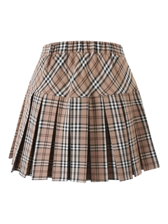 Girly Plaid Pleated High Rise Skirt (Khaki) - Angel Ruche