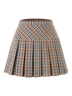 Girly Plaid Pleated High Rise Skirt (Khaki) - Angel Ruche
