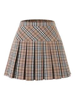 Girly Plaid Pleated High Rise Skirt (Khaki) - Angel Ruche