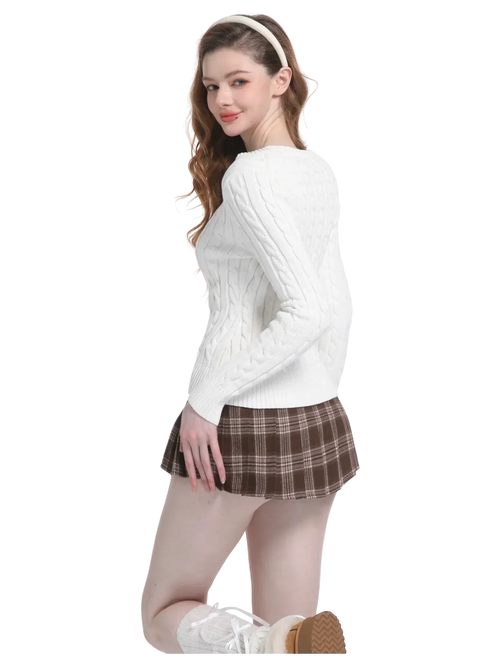 Girly Plaid Pleated Mini Skirt (Brown) - Angel Ruche