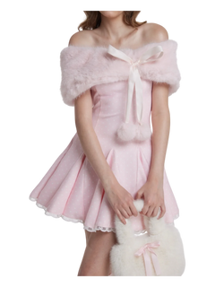 Sugar Pom Fur Pullover Stretchy Shoulder Cape (Pink) - Angel Ruche