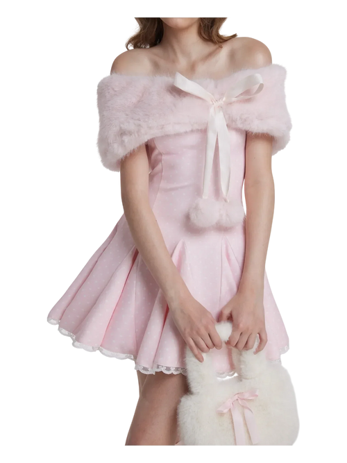 Sugar Pom Fur Pullover Stretchy Shoulder Cape (Pink) - Angel Ruche