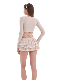 Ballerina Bliss Ruffle Mini Skirt (Beige)