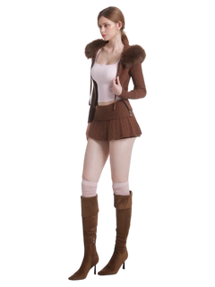 Mocha Cable Knit Fold Over Mid-Rise Skirt (Brown) - Angel Ruche