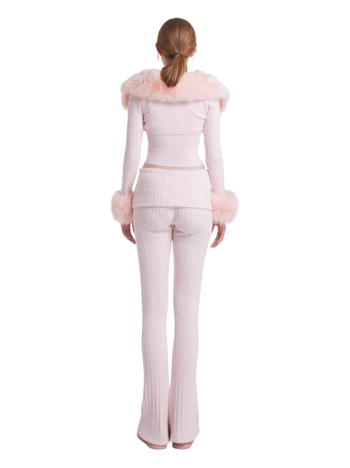 Colette Pink Fur Cable Knit Bolero Cardigan - Angel Ruche