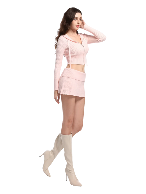 Strawberry Milk Cable Knit Set (Pink) - Angel Ruche