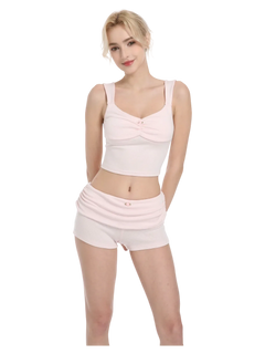 Rose Buds Cotton Crop Tank Top (Baby Pink) - Angel Ruche