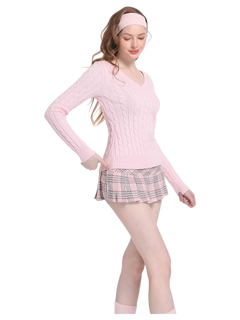 Love Letter Cable Knit V Neck Sweater (Pink) - Angel Ruche