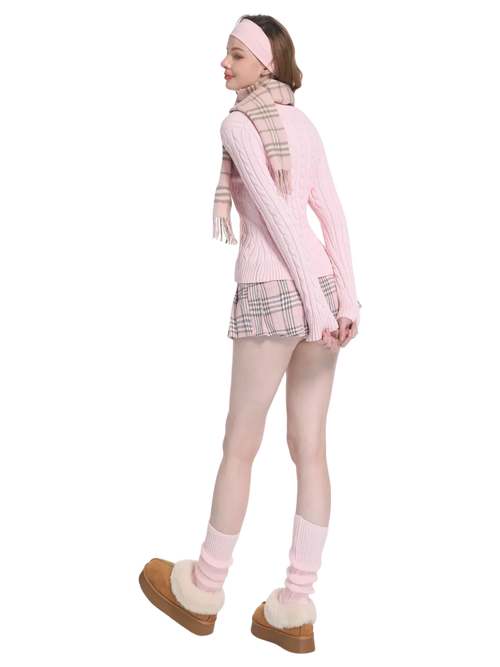 Love Letter Cable Knit V Neck Sweater (Pink) - Angel Ruche