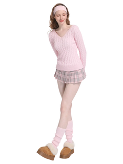 Love Letter Cable Knit V Neck Sweater (Pink) - Angel Ruche