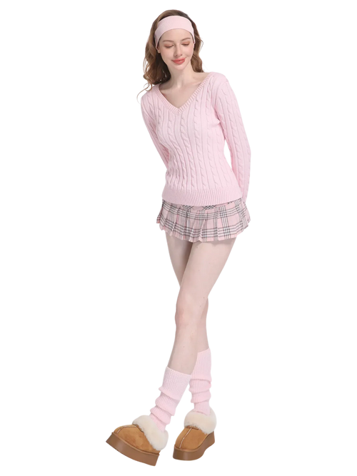 Love Letter Cable Knit V Neck Sweater (Pink) - Angel Ruche