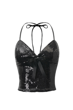 Onyx Fairydust Sequin Halter Top (Black)