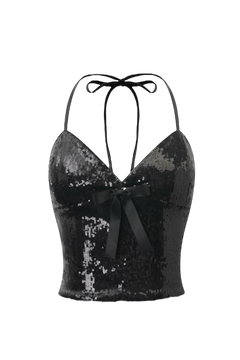 Onyx Fairydust Sequin Halter Top (Black) - Angel Ruche
