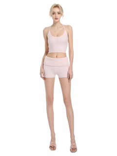 Spring Kissed Knit Halter and Shorts Set (Baby Pink)
