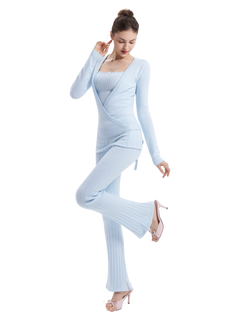 Colette Cable Knit Fold‑Over Pants (Ice Blue)