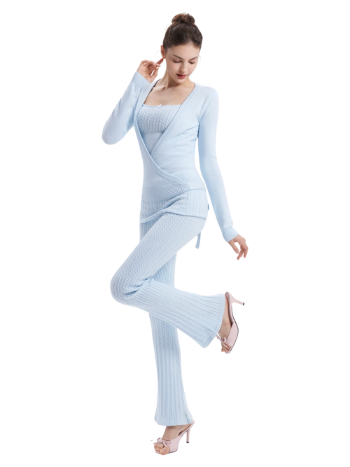 Colette Cable Knit Fold‑Over Pants (Ice Blue)