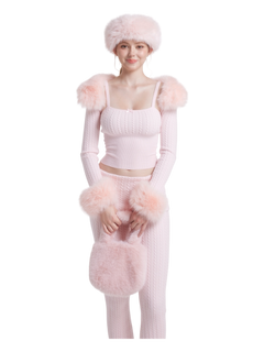 Colette Pink Fur Cable Knit Bolero Cardigan