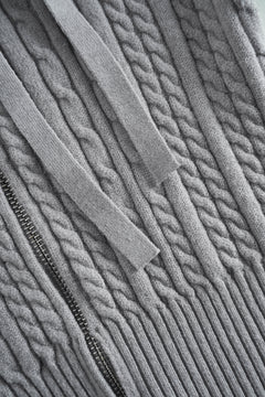 Fur Trim Cozy Cloud Cable Knit Cardigan (Grey)