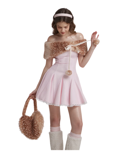 Sugar Pom Fur Pullover Cape (Deer Print) - Angel Ruche