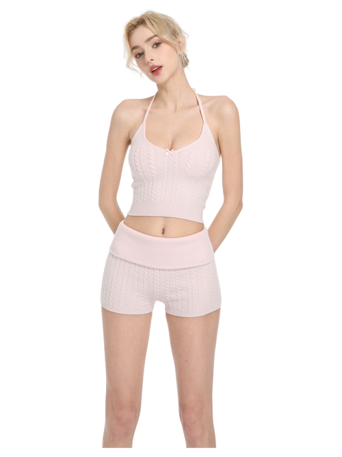 Spring Kissed Knit Halter and Shorts Set (Baby Pink)