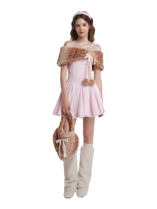 Sugar Pom Fur Pullover Cape (Deer Print) - Angel Ruche
