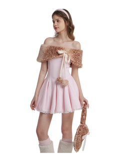 Sugar Pom Fur Pullover Cape (Deer Print) - Angel Ruche