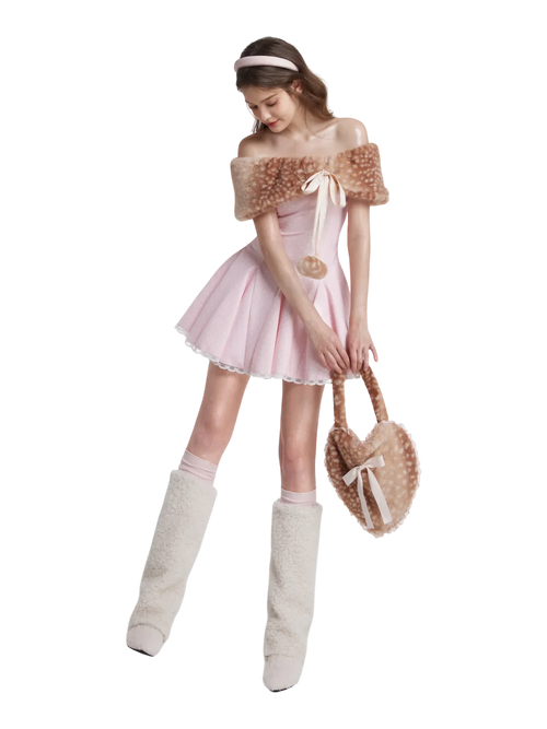 Sugar Pom Fur Pullover Cape (Deer Print) - Angel Ruche