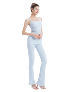 Colette Cable Knit Fold‑Over Pants (Ice Blue)