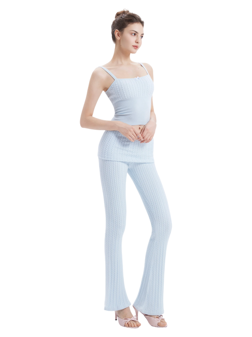 Colette Cable Knit Fold‑Over Pants (Ice Blue)