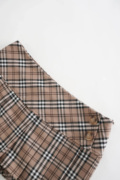 Girly Plaid Pleated Mini Skirt (Khaki) - Angel Ruche