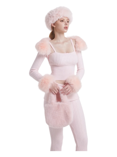 Colette Pink Fur Cable Knit Bolero Cardigan - Angel Ruche