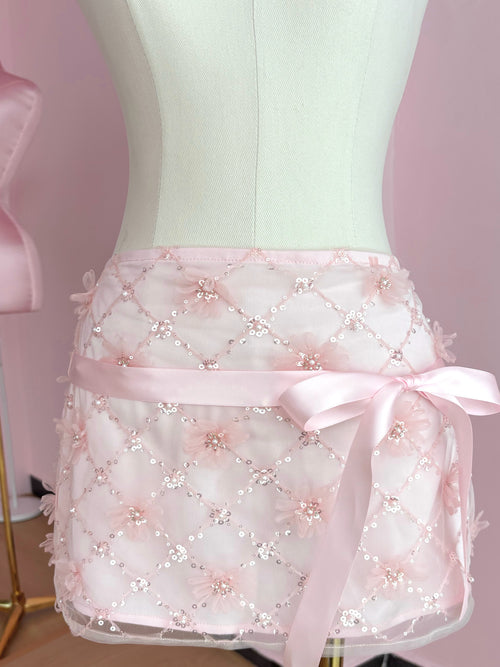 Averie Beaded Sequin Skirt + Lace Shorts