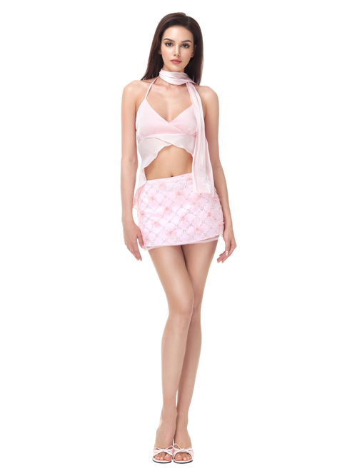 Averie Beaded Sequin Skirt + Lace Shorts