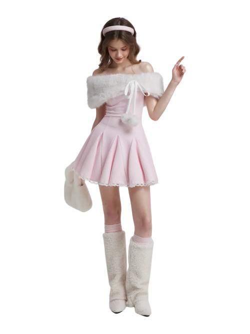 Sugar Pom Fur Pullover Cape (White) - Angel Ruche