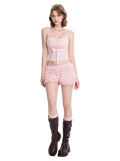 Delicate Pink Chiffon Ruffles Shorts (Rose Pink)