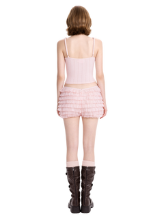 Delicate Pink Chiffon Ruffles Shorts (Rose Pink)