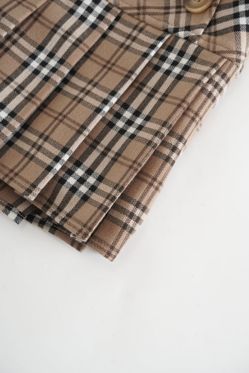 Girly Plaid Pleated Mini Skirt (Khaki)