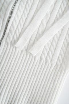 Fur Trim Marshmallow Cable Knit Cardigan (White)